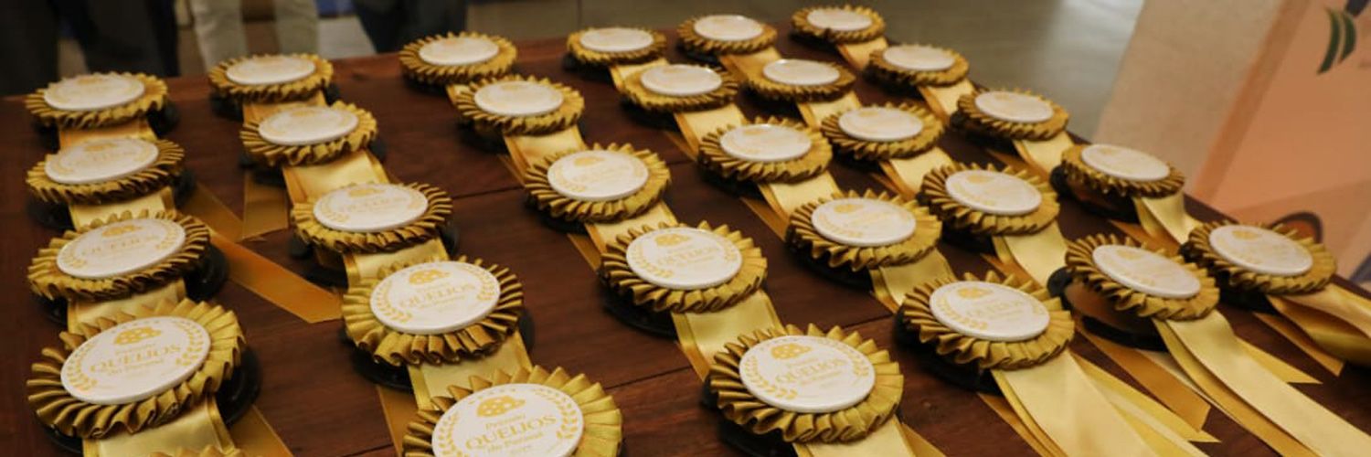 Medalhas de ouro do Prêmio Queijos do Paraná expostas em uma mesa.